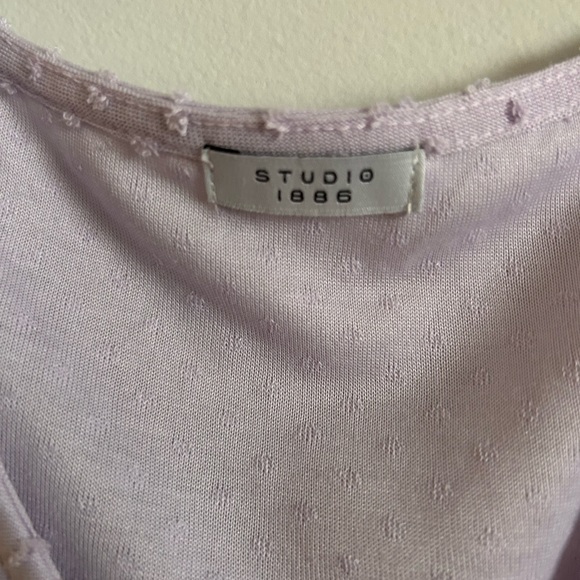 Studio 1886 Purple Babydoll Midi Dress with Flutter Sleeves Size 12/14 NWOT - Picture 3 of 4